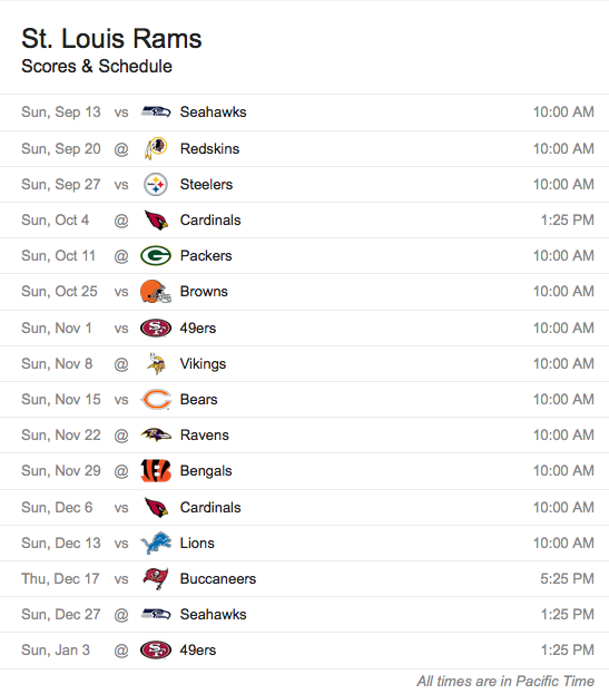 St. Louis Rams Schedule